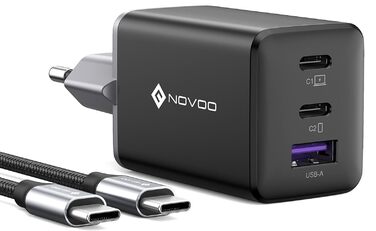 Зарядний пристрій USB-C 67W NOVOO GaN III з 3 портами, швидка зарядка для MacBook, iPad, Pixel, Samsung, iPhone, Steam Deck - Чорний