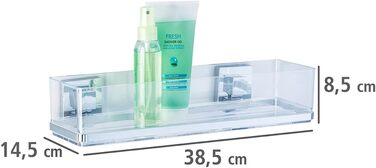 WENKO Vacuum-Loc Bathroom Wall Shelf Quadro Maxi, 2 tiers, with removable bowl, mounting without drilling, stainless steel/plastic, 38.5 x 8.5 x 14.5 cm