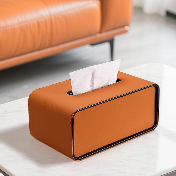 Скріпка для серветок GORESE, шкіряна, прямокутна, помаранчевого кольору (25.5 x 15 x 10.3 см)