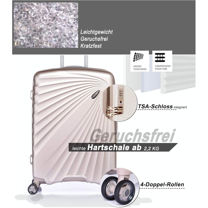 ABISTAB VERAGE Kinetic 4-Double-Wheel Trolley Large, Weighs -76cm, 106-127 Expandable, TSA Lock, ABS/PC Hard Shell Suitcase, Travel Suitcase, Burgundy (Metallic Champagne, SML)
