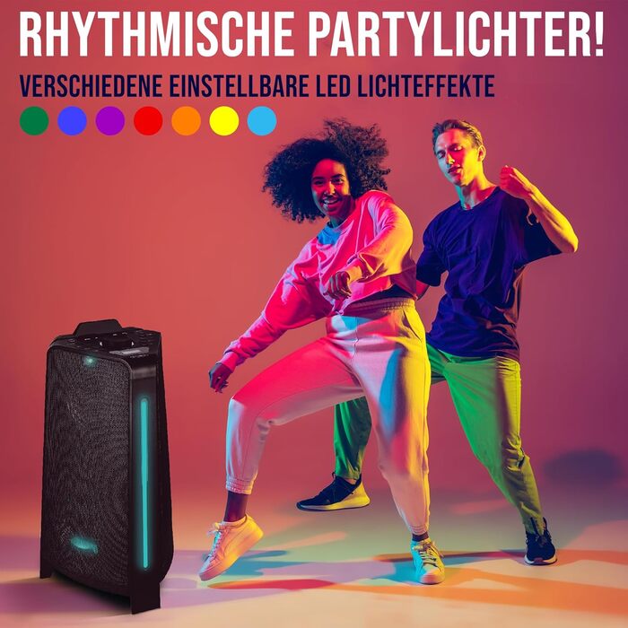 Reflexion PS09BT Bluetooth портативна акустика для вечірок, DJ, караоке, 500 Вт, радіо UKW-PLL, світлодіодний ефект, мікрофон, вбудований акумулятор, чорний (PS100BT (800W))