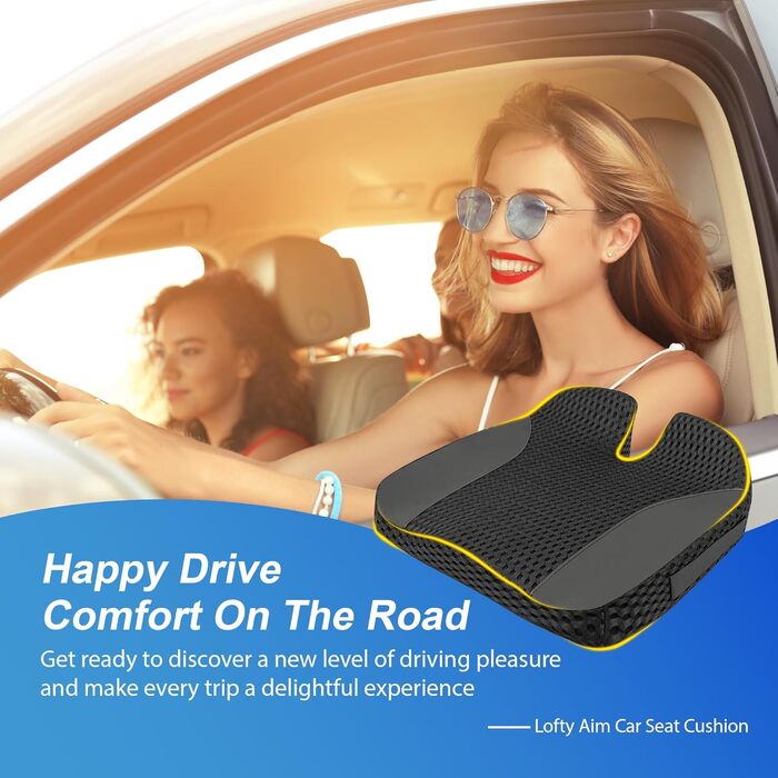 Автомобільна подушка для сидіння Lofty Aim з Memory Foam: підтримка спини, зняття болю при ішіасі, для авто, вантажівки, офісу, інвалідного візка - велика, чорна