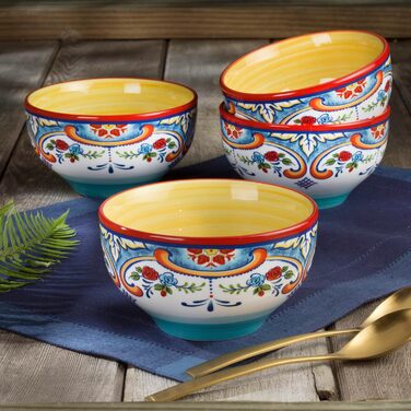 Набір посуду Euro Ceramica Zanzibar Collection, 16 предметів, для кухні та їдальні, на 4 особи, з іспанським квітковим візерунком, блакитно-жовтий посудовий набір