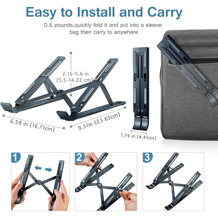 Підставка для ноутбука iVoler, регульована по висоті (6 рівнів), алюмінієва, складна, портативна, з вентиляцією, сумісна з ноутбуками та планшетами 10-15.6