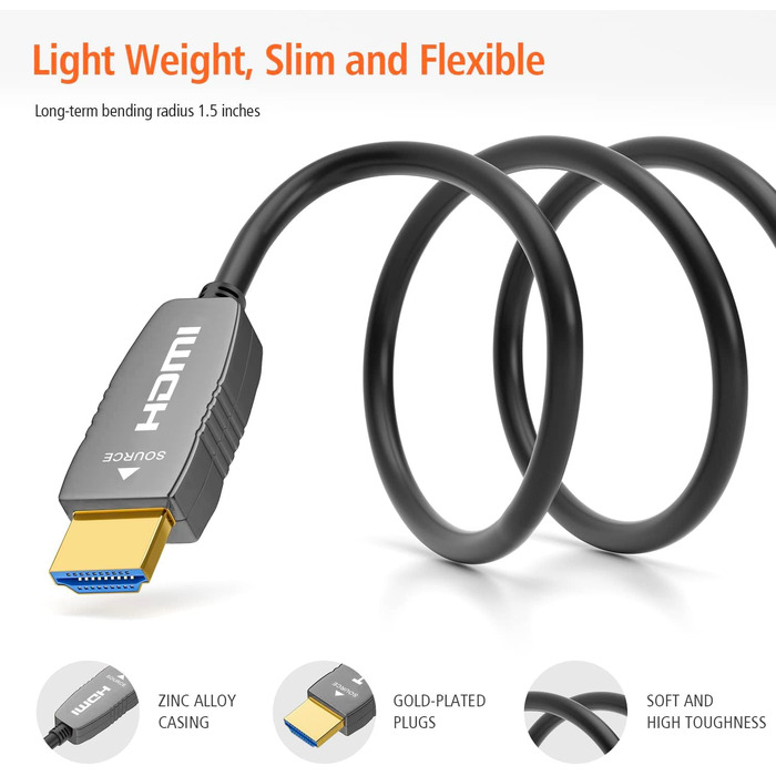 HDMI 2.1 оптоволоконний кабель 3 м, 48 Гбіт/с, 8K@60Hz, 4K@120Hz, Dynamic HDR, eARC, Dolby, HDCP 2.2/2.3, сумісний з PS5, Xbox Series X, RTX 4090, TV, Beamer, AVR, зелений