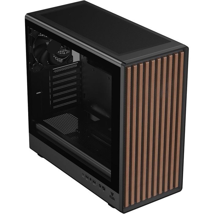 Ігровий корпус Itek Woody W2B ATX Tower, 4 вентилятори 140мм, USB 3.0, Type-C, дерев'яна передня панель, загартоване скло, чорний