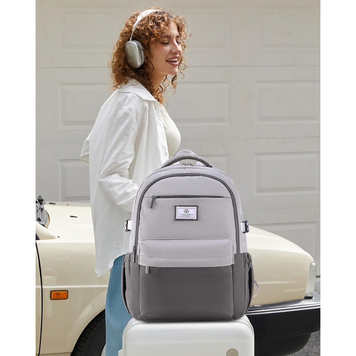 LOVEVOOK Рюкзак для жінок 15.6 дюймів, шкільний рюкзак для дівчаток-підлітків, водонепроникний, з багатьма відділеннями, сучасний рюкзак для роботи, школи, подорожей, сірий & блакитний