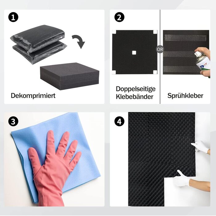 Акустичний поролон самоклеящийся пірамідальний, панелі для звукоізоляції та шумопоглинання (30x30x3 см, 36 шт), чорний — для студії, офісу та дому