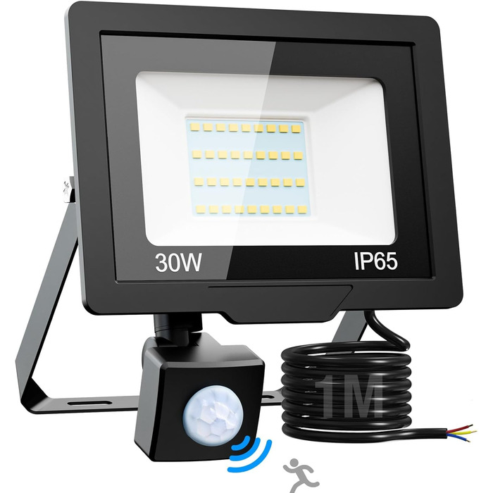 nipify LED Flood Lights with Motion Sensor Outdoor 2 Pack, 【30W 3000LM】LED Floodlights Outdoor, IP65 Waterproof Outdoor Lights 6500K Cool White Spotlights with 100CM Long Cable for Warehouse Garden Hotel Courtyards (30W)