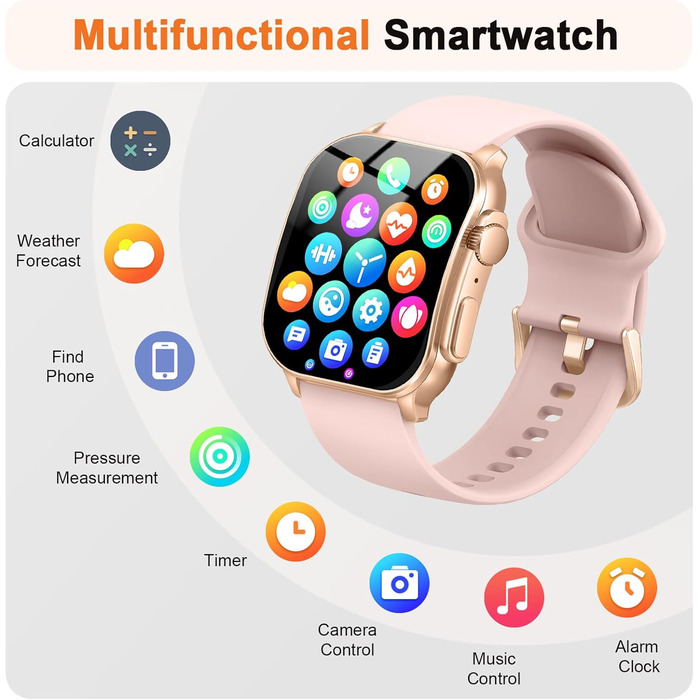 Смарт-годинник жіночий та чоловічий з AMOLED екраном, рожевий: Bluetooth дзвінки, фітнес-трекер, пульсометр, моніторинг сну, IP68 водонепроникний