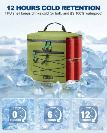 Кühltasche 24L: Водонепроникна сумка-холодильник для пікніка, пляжу, кемпінгу, офісу, транспортування продуктів (армійний зелений)