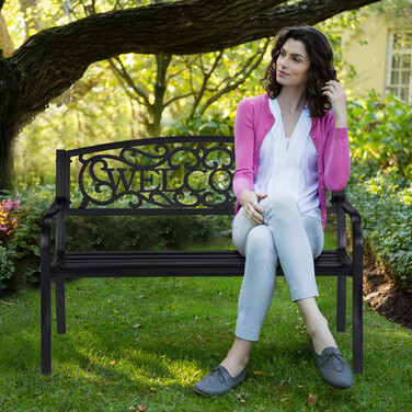 Relaxdays Metal Garden Bench Welcome