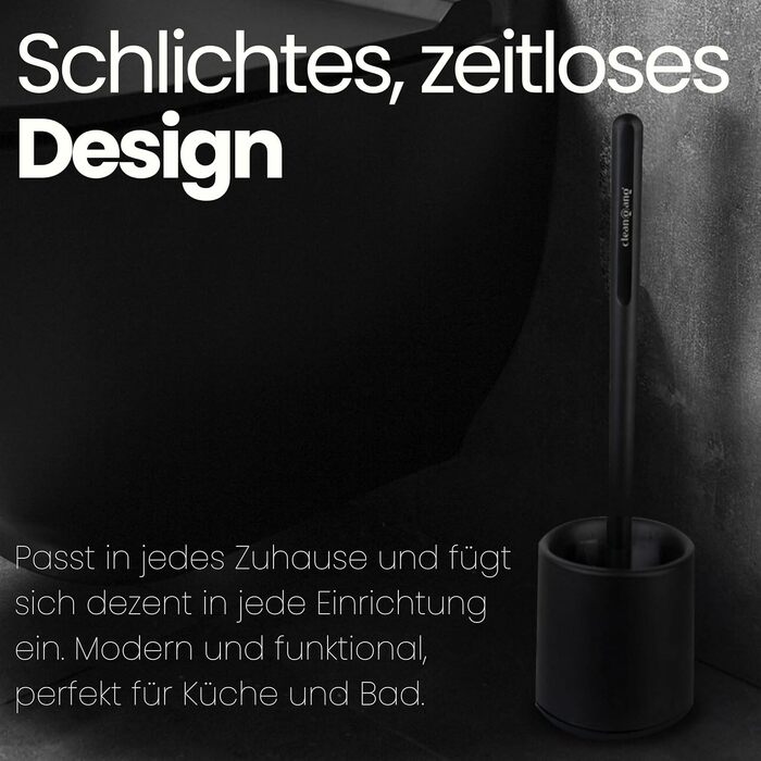 Набір для туалету Cleangang®: щітка для унітазу з тримачем, чорний силікон, швидке висихання, сучасний дизайн