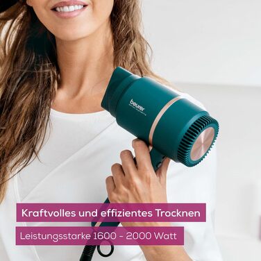 Фен Beurer HC 35 з іонізацією та насадкою для стайлінгу, 1600-2000 Вт, LED-дисплей, сумка, Petrol