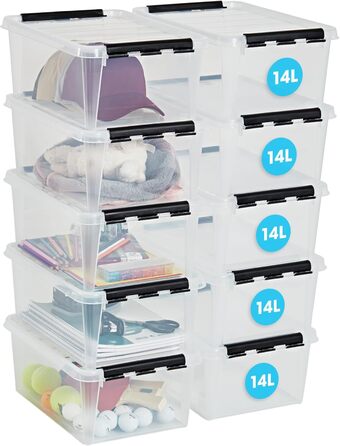 SmartStore - 10x Storage Box with Lid Classic (40x30x11cm) | Stackable Box with Lid | Food-Safe Plastic Box | Plastic Box with Lid & Reinforced Corners | 10 Year Warranty (14.0l, 10-Piece Set)
