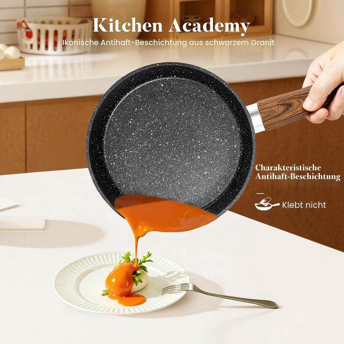 Набір посуду Kitchen Academy (17 предметів): каструлі та сковорідки з гранітним антипригарним покриттям для індукційних плит, чорний