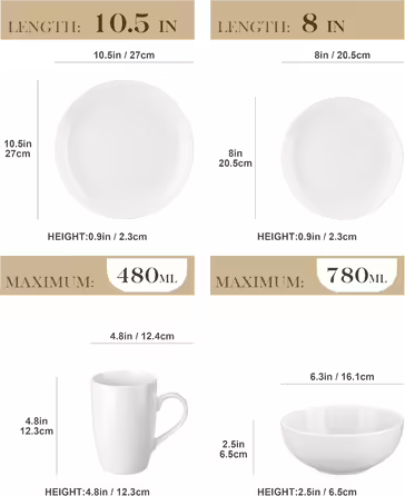 MALACASA, Amelia Series, Porcelain Dinnerware Set for 6 People, 18-Piece Porcelain Tableware Set, White Premium Combination Service, Dinnerware Set consisting of 6 Dinner Plates, 6 Dessert Plates, 6 Soup Plates