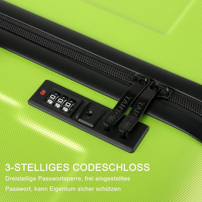 Чемодан ручної поклажі TANTOI: жорсткий корпус, телескопічна ручка, кодовий замок, зелений (M)