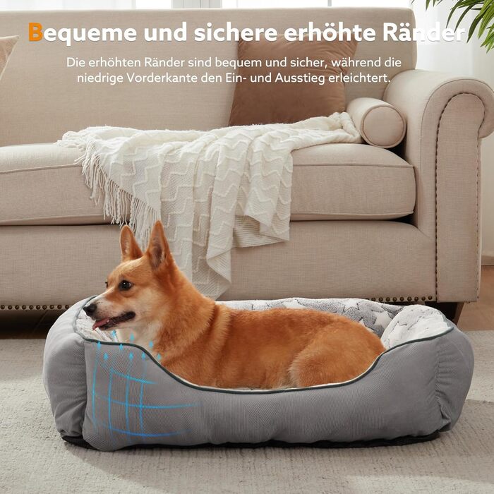 Крісло-лежанка для собак середніх порід FURTIME, кошик для собак, лежанка для собак, м'яка, з неслизьким покриттям, сіра/зірки, L (76x61x23 см)