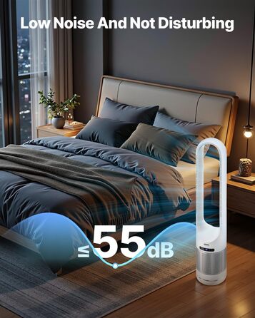 Турбо-вентилятор VEVOR без лопатей з HEPA-фільтром, 4.7 м/с, 8 швидкостей, осциляція 80°, таймер 8 годин, пульт ДК, режим очищення повітря