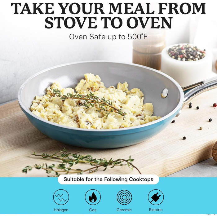 Набір посуду GOTHAM STEEL 12 предметів: каструлі та сковорідки з антипригарним покриттям, кераміка, блакитний, PFOA-free