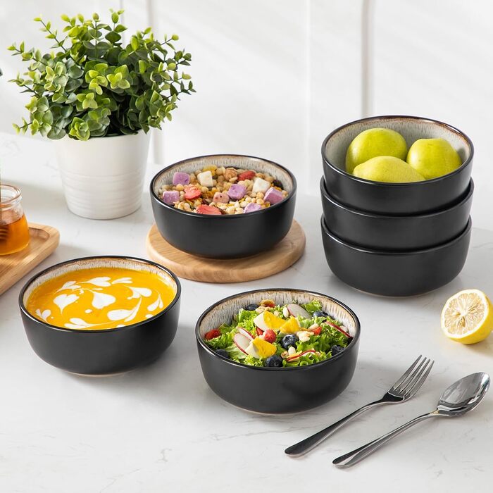 Набір посуду Steingut 24 шт. vancasso AMBER: 6 обеденних, десертних та супових тарілок, супові миски, реактивна глазур, безпечний для миття в посудомийній машині