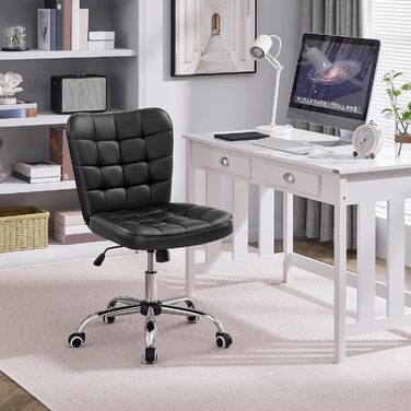 Крісло офісне Yaheetech без підлокітників, обертове, регульоване по висоті, на роликах, з штучної шкіри (чорне)