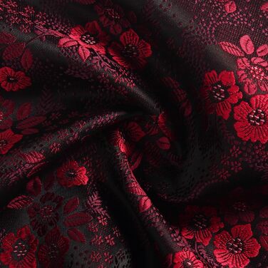 Чоловічий краватковий комплект: краватка з квітковим візерунком пейзлі, нагрудна хустинка, затискачі для краваток та запонок. Чорно-червоний колір, подарункова коробка.