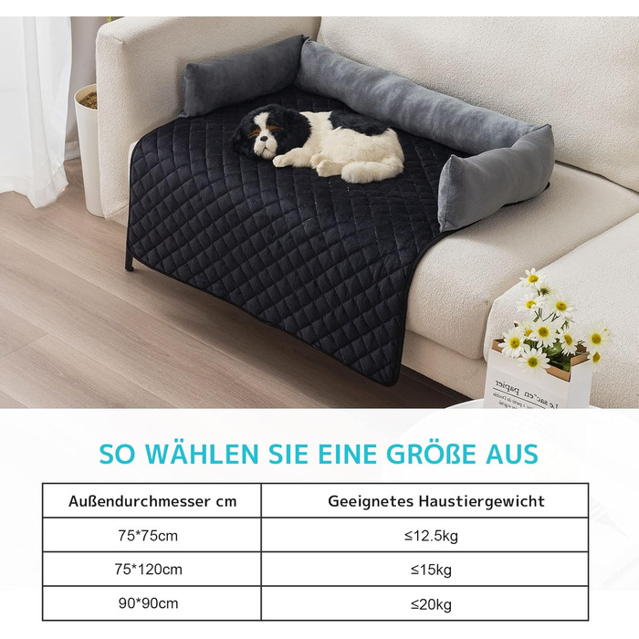 Килимок для собак OKYUK: м'яке, зручне ліжко для собак великих, середніх та маленьких порід. Ручної роботи, знімний чохол, 90x90 см, сіро-чорний колір