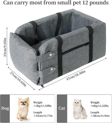 Автокрісло для собак Litthing: підставка на консоль для тварин з кріпленням на липучках та регульованими ременями, знімний та пральний чохол для маленьких собак та котів