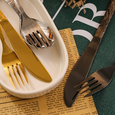 Набір столових приборів SANLI з чорними ручками під камінь, 24 предмети з нержавіючої сталі для 6 осіб, сучасний дизайн, можна мити в посудомийній машині