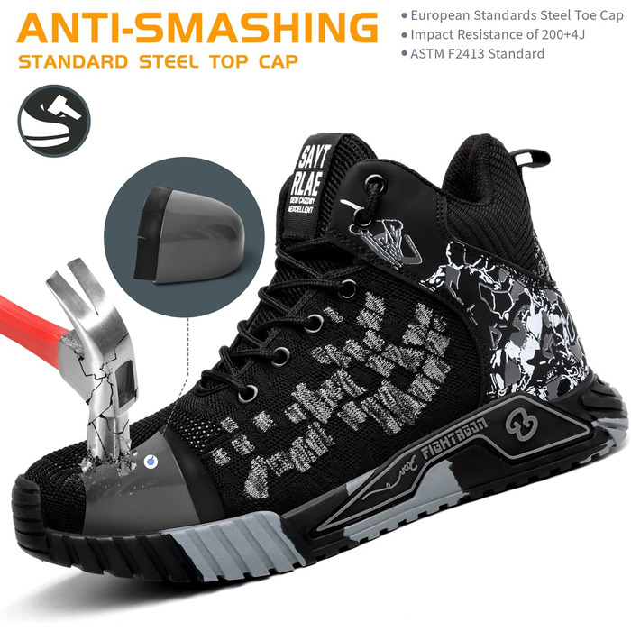 Черевики робочі чоловічі/жіночі, захисні, спортивні, з металевим носком, антиковзаючі, чорні, розміри 37-46 EU