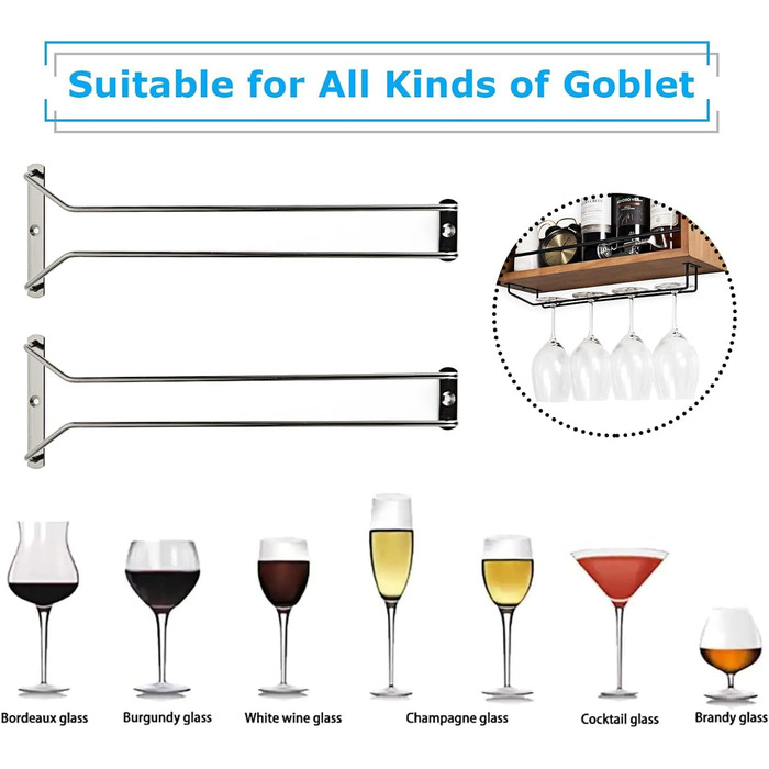 Підставка для келихів вина FWEEK (4 шт.) - рейлінг, кріплення для бару та кухні