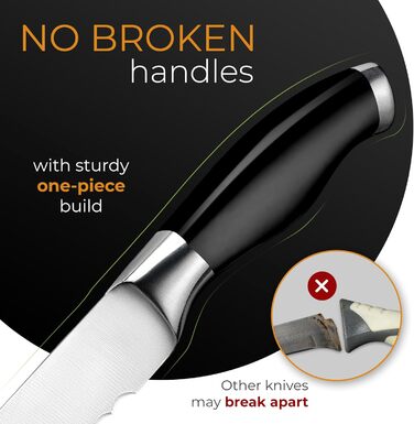 Ніж для хліба Orblue з нержавіючої сталі з хвилястим лезом - професійний кухонний ніж, ідеальний для хліба, багелів та випічки, чорний