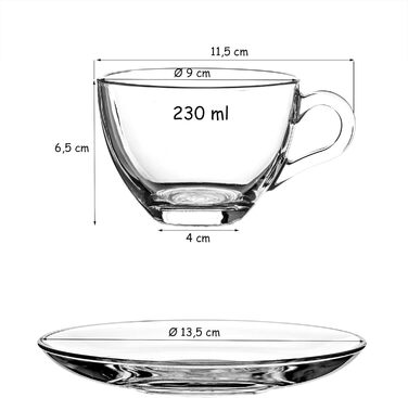 Pasabahce Basic: 6 чашок з 6 підставками для чаю, кави, капучино (прозорі)