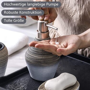 Набір аксесуарів для ванної кімнати в європейському стилі (5 шт.) з кераміки: дозатор для мила, тримач для зубних щіток, стакан, мильниця, сірники. Серія 'Retro', сірий, матовий.