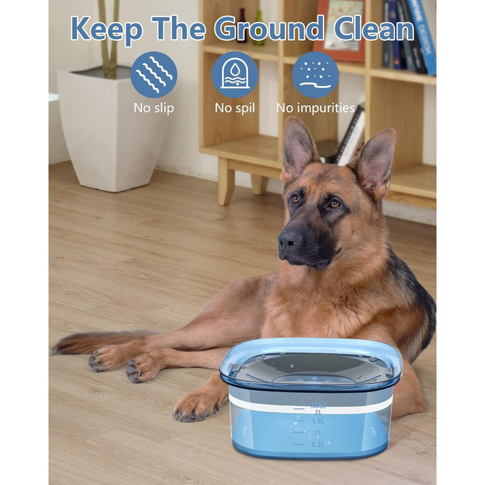 Миска для собак PETTOM, 2L, проти протікання, без облизування, велика (Блакитна)