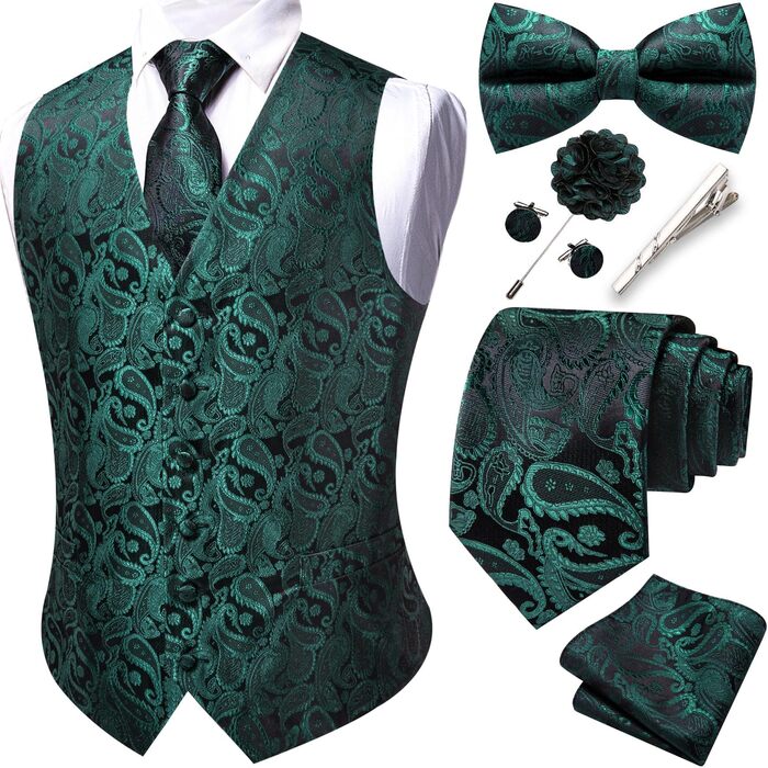 Костюмний жилет Barry.Wang з паєтками, краватка, метелик, комплект з 8 предметів для весілля, зелений жаккард
