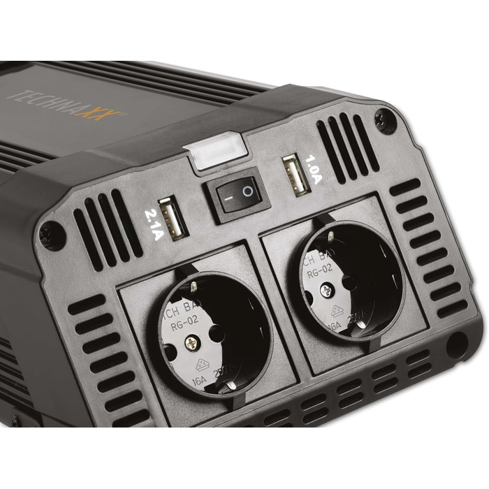 Автомобільний інвертор Technaxx TE16 12В-230В, 1200Вт/2400Вт, 2x Schuko, 2x USB, TÜV Rheinland, перетворювач напруги