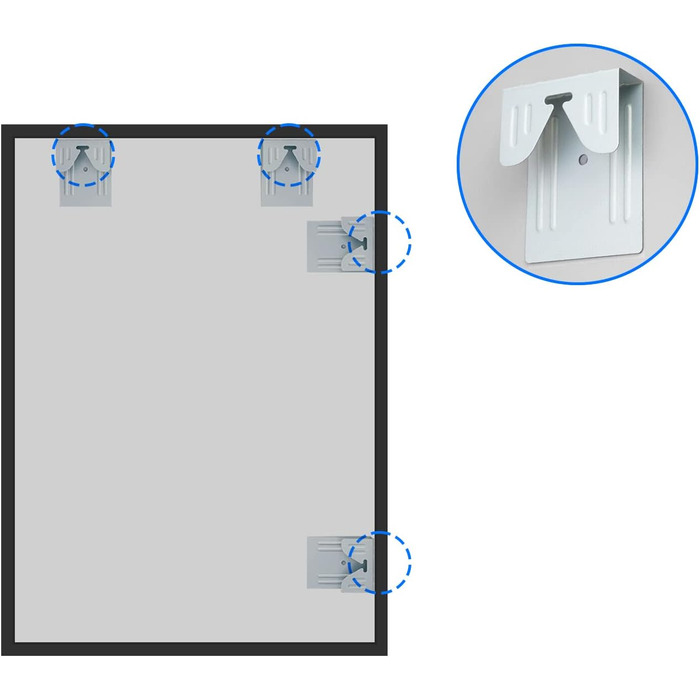 Дзеркало настінне прямокутне з заокругленими кутами, 40x60 см, чорне, нержавіюча сталь. Підходить для ванної кімнати та вітальні.