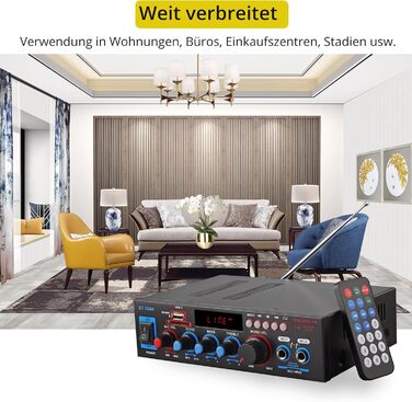 Bluetooth підсилювач PROZOR HiFi Stereo 2-канальний 40Вт+40Вт, 12V/220V, для авто та дому, з FM-радіо, аудіо-ампліфікатор BT-309A