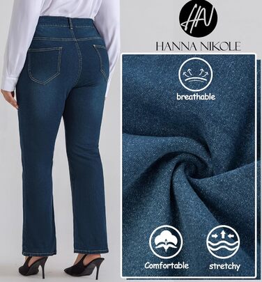 Жіночі джинси Bootcut Hanna Nikole великого розміру, висока талія, темно-синій, еластичні (34)