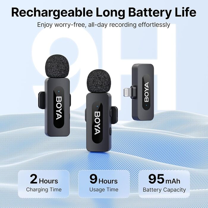 BOYA BY-V2 Бездротовий мікрофон-лапка для смартфона: iPhone, Android, USB-C, 48 КГц, 9 годин роботи, шумозаглушення