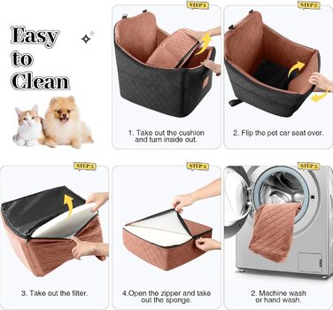 Автокрісло для собак - підходить для маленьких та середніх собак. Зручне автокрісло з кишенями для зберігання, поводок та посилена конструкція. (Чорний, Коричневий, Середній)