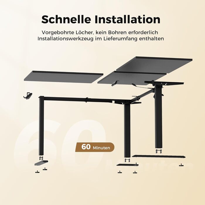 Електричний кутовий стіл Agilestic з регулюванням висоти 160 x 140 см, чорний. Ергономічний стіл для роботи та навчання, комп'ютерний стіл з регулюванням висоти.