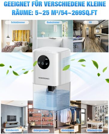 Електричний осушувач повітря Homtronics 1700 мл, портативний, тихий, з 7 кольорами підсвічування, таймер, для ванної, спальні, шафи, кухні (білий)