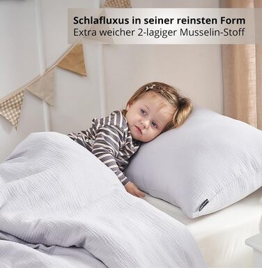 Набір постільної білизни для дитячого ліжечка Kinderbettwäsche: 2 шт. (100x135 см, 40x60 см) | Органічна бавовна, сертифікат ÖkoTex, для алергіків | Набір постільної білизни з мусліну для дітей | Сірий колір