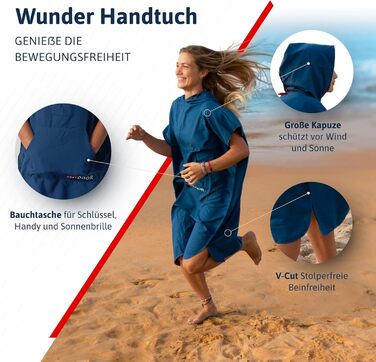 AUTDOOR® Microfiber Bathrobe for Women & Men - sustainably made from 100% recycled PET bottles - towel as a changing assistant for beach and water sports - quick-drying & compact (Blue, Medium)