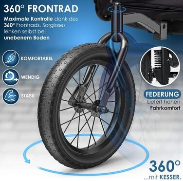 KESSER® Візок для собак Боксер 3-в-1: візок, бугі та велопричіп. Великий об'єм 240 л, амортизація, поворотне переднє колесо 360°, матеріал 600D Oxford Canvas, SmartSpace, вантажопідйомність 40 кг, зелений (червоний)