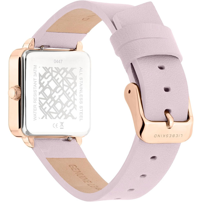 Жіночий годинник Liebeskind Berlin – Квадратний годинник 28x28 мм, водостійкий 3 ATM, ремінець з нержавіючої сталі, шкіри або сітки – Сучасний та універсальний (Рожеве золото / Шкіра Рожева)